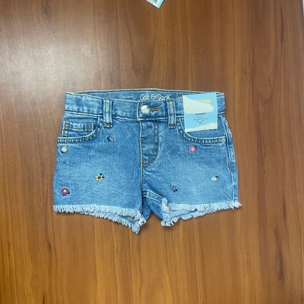 Cat & Jack Girls 4T Tropical Tank Top and Embroidered Denim Shorts Outfit Set